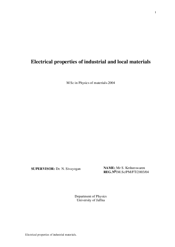 (PDF) Electrical properties of industrial and local materials Sivapackiyanathan Ketheeswaren