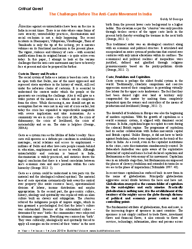 (PDF) Challenges before the anti caste movement in India Goldy M
