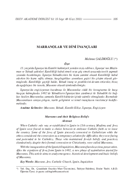 (PDF) Marranolar ve Dini İnançları (Marranos and their Religious ...