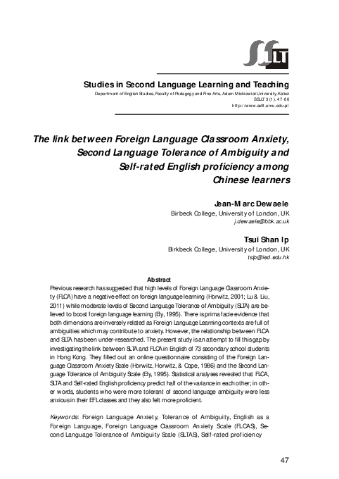 (PDF) The link between Foreign Language Classroom Anxiety, Second ...