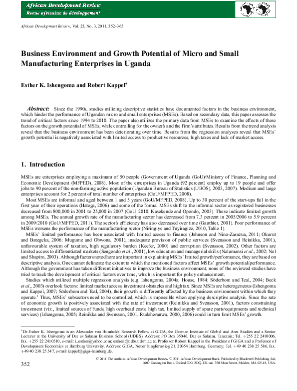 (PDF) Business Environment and Growth Potential of Micro and Small