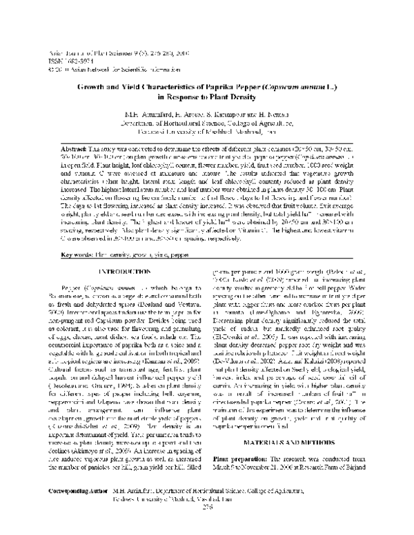 (PDF) Growth and Yield Characteristics of Paprika Pepper (Capsicum