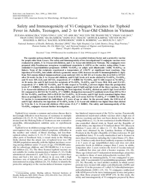 (PDF) Safety and Immunogenicity of Vi Conjugate Vaccines for Typhoid ...