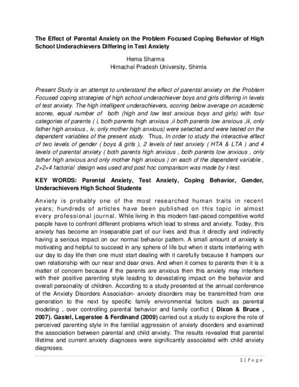 (DOC) The Effect of Parental Anxiety on the Problem Focused Coping ...