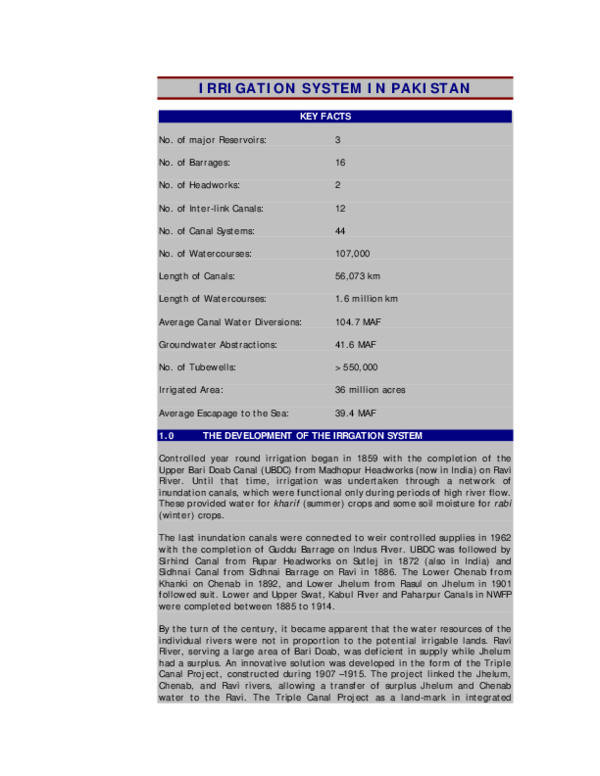 (PDF) IRRIGATION SYSTEM IN PAKISTAN KEY FACTS Syed Shah Academia.edu