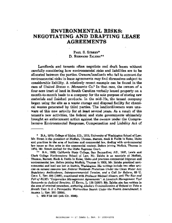 (PDF) Environmental Risks: Negotiating and Drafting Lease Agreements