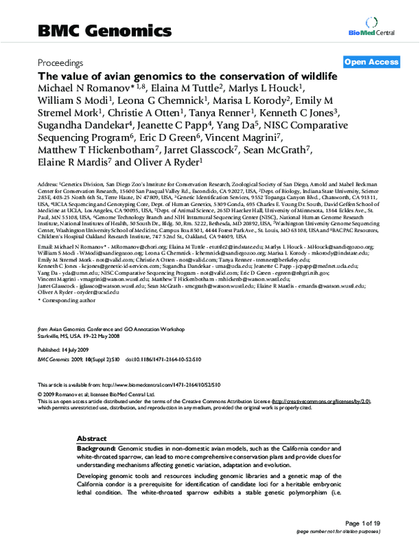 (PDF) The value of avian genomics to the conservation of wildlife
