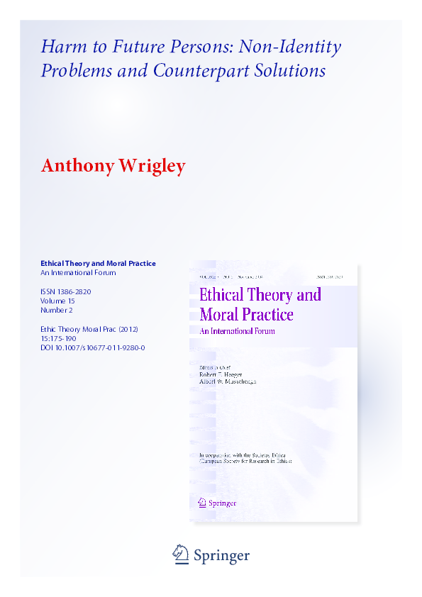 (PDF) Harms to Future Persons: Non-Identity Problems and Counterpart ...