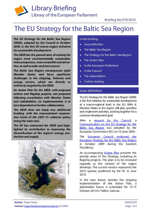(PDF) The EU Strategy for the Baltic Sea Region