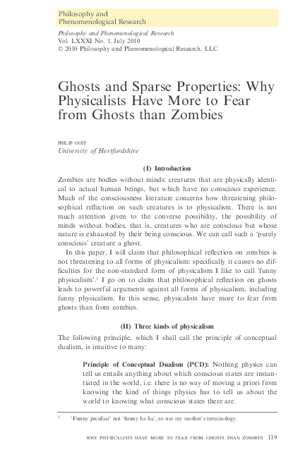 (PDF) Ghosts and spare properties: Why physicalists have more to fear ...