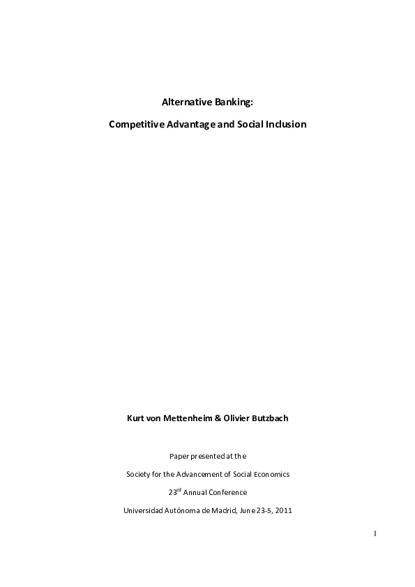 Alternative Banking: Competitive Advantage and Social Inclusion