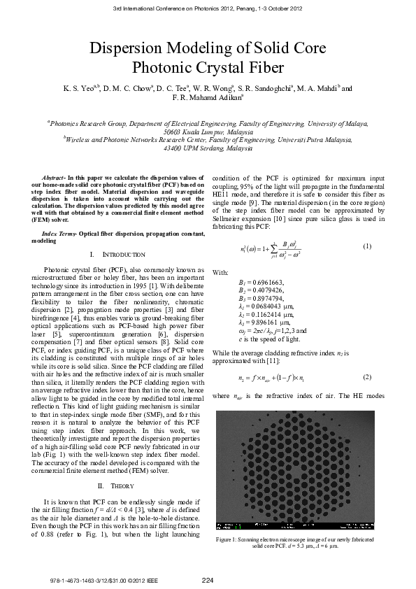 (PDF) Dispersion modeling of solid core photonic crystal fiber