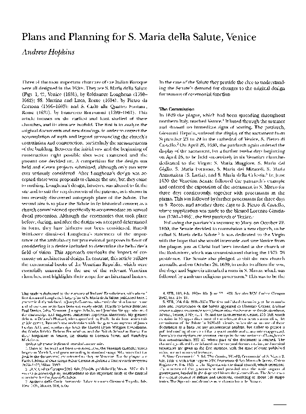 1997 ‘Plans and planning for S. Maria della Salute’