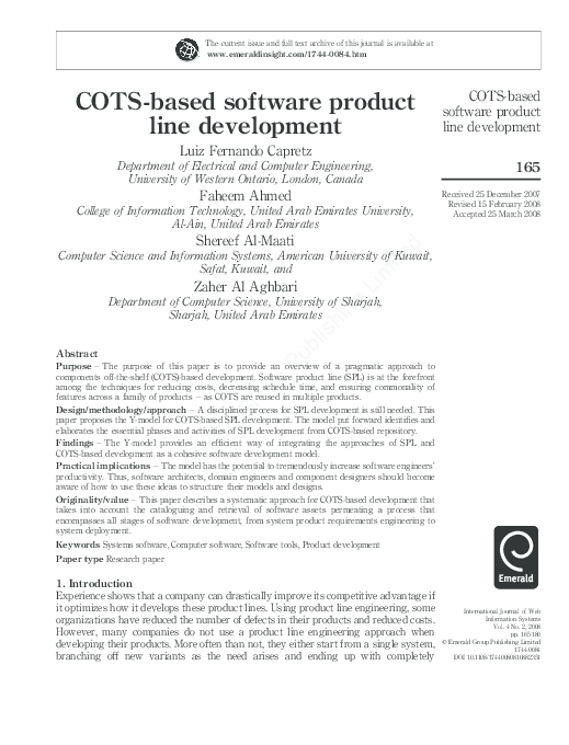 COTSBased Software Product Line Development Zaher Al Aghbari and