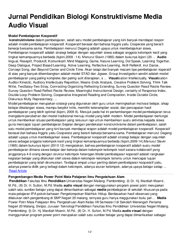Pdf Jurnal Pendidikan Biologi Konstruktivisme Media Audio Visual Genta Leona Alexandria Academia Edu