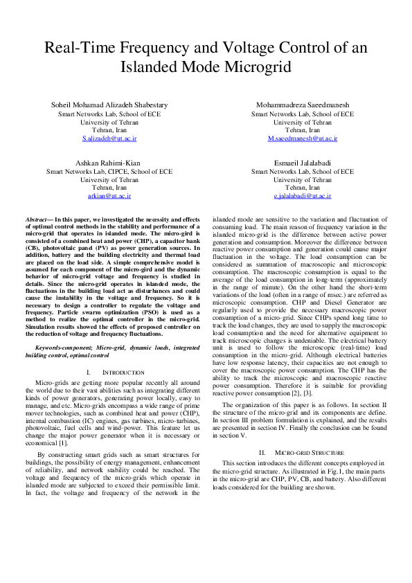 (PDF) Real-Time Frequency and Voltage Control of an Islanded Mode Microgrid