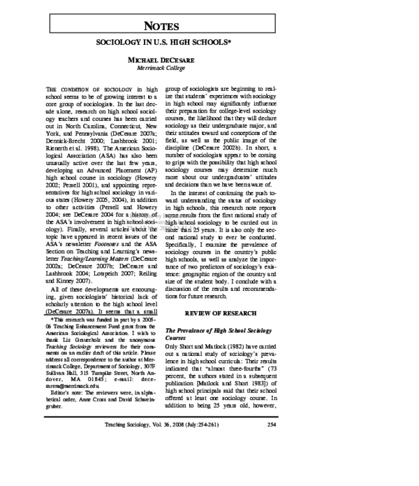 (PDF) Sociology in U.S. High Schools Michael DeCesare Academia.edu