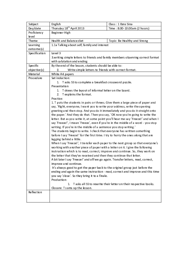 Essay informal letter healthy lifestyle picture