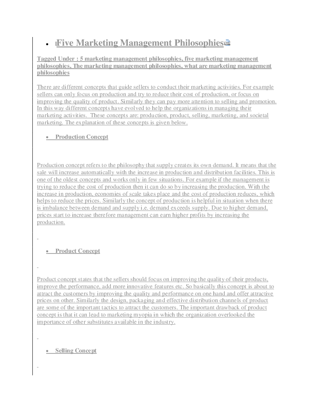 (DOC) Five Marketing Management Philosophies