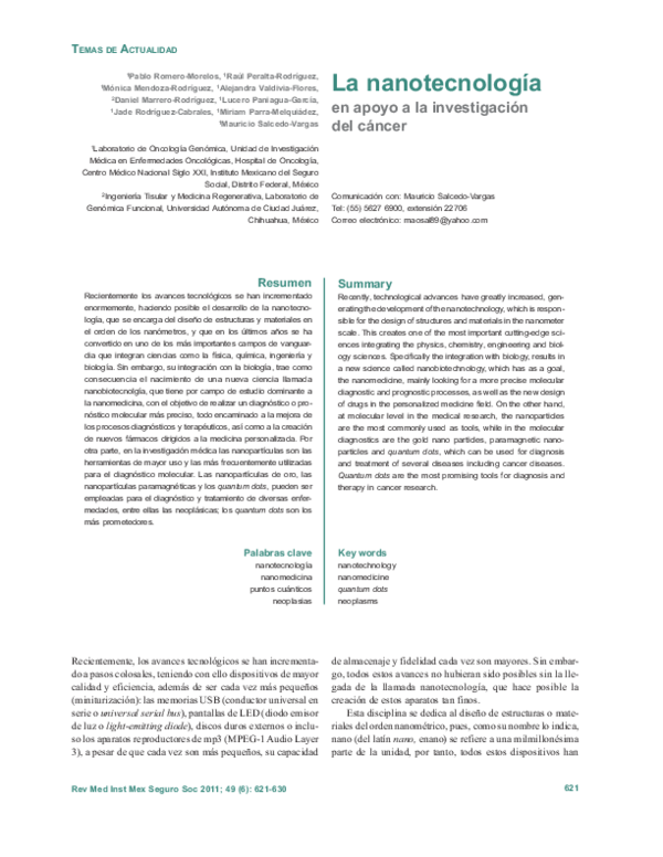 (PDF) The nanotechnology as a support for diagnosis and prognosis in ...