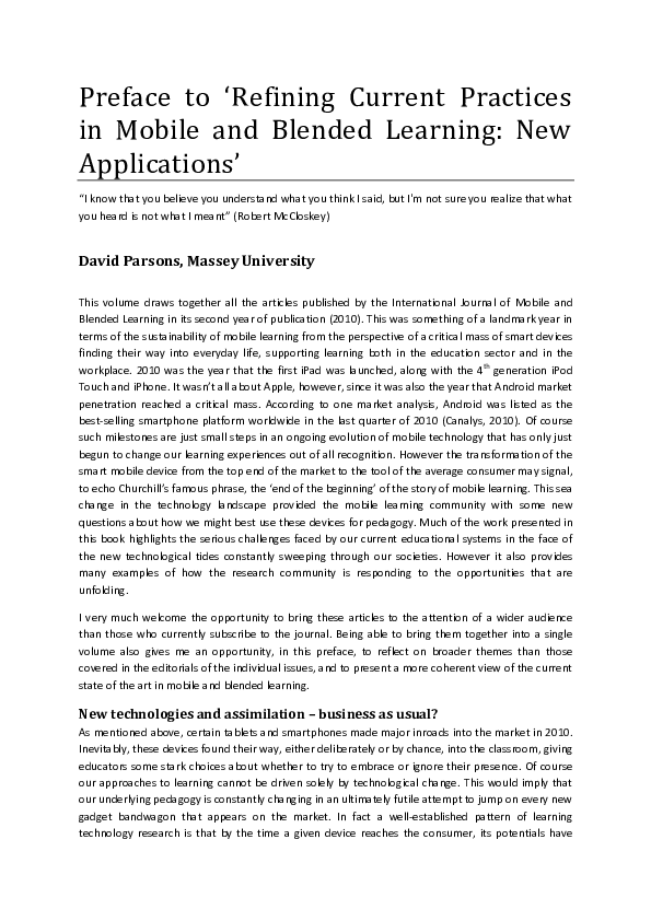 (PDF) Preface to 'Refining Current Practices in Mobile and Blended