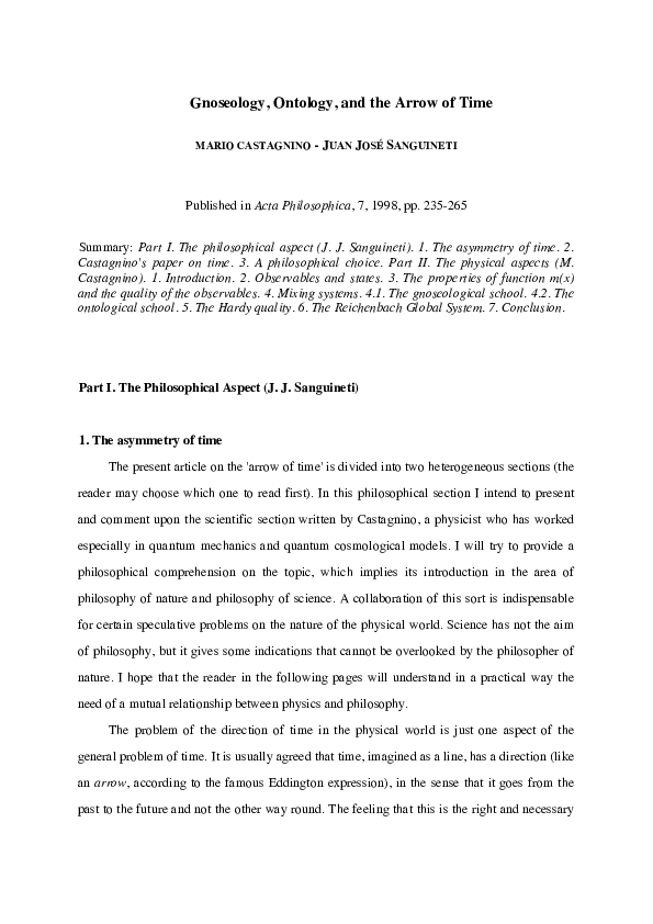 (PDF) Gnoselogy, Ontology, and the Arrow of Time (with Mario Castagnino ...