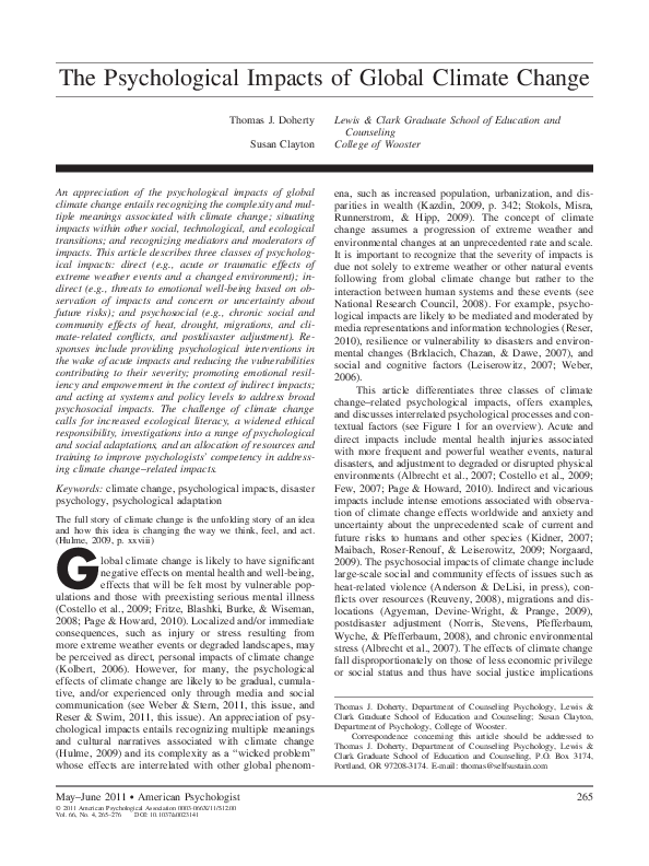 (PDF) Psychological impacts of Global climate change