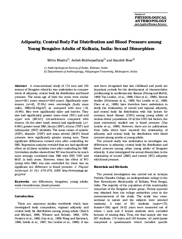 (PDF) Adiposity, Central Body Fat Distribution and Blood Pressure among ...