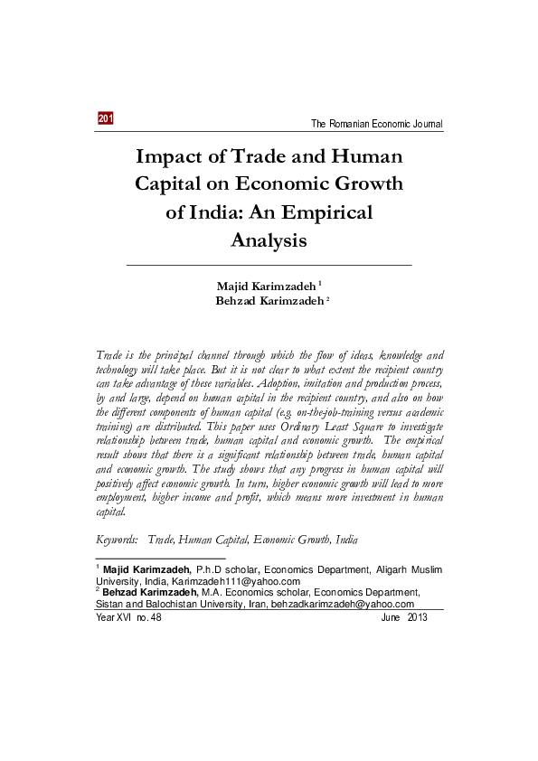 (PDF) Impact of Trade and Human Capital on Economic Growth of India: An ...
