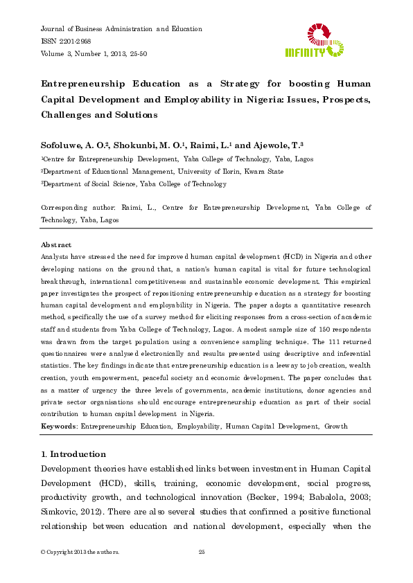 Pdf Entrepreneurship Education As A Strategy For Boosting Human