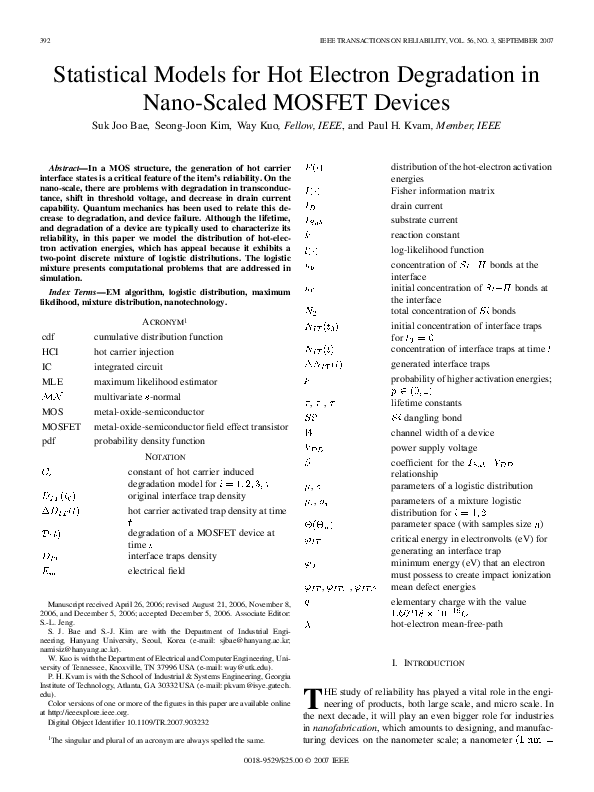 Statistical Models for Hot Electron Degradation in Nano-Scaled MOSFET ...