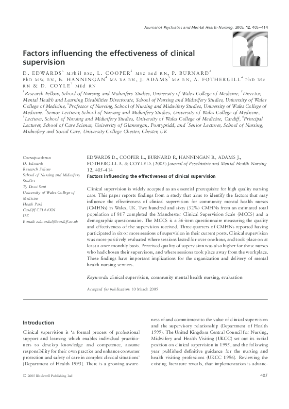 (PDF) Factors influencing the effectiveness of clinical supervision