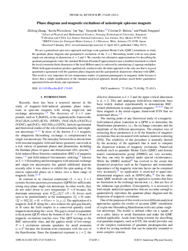 (PDF) Phase diagram and magnetic excitations of anisotropic spin-one ...