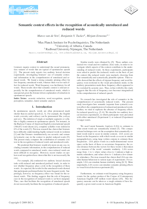 (PDF) Semantic context effects in the recognition of acoustically ...