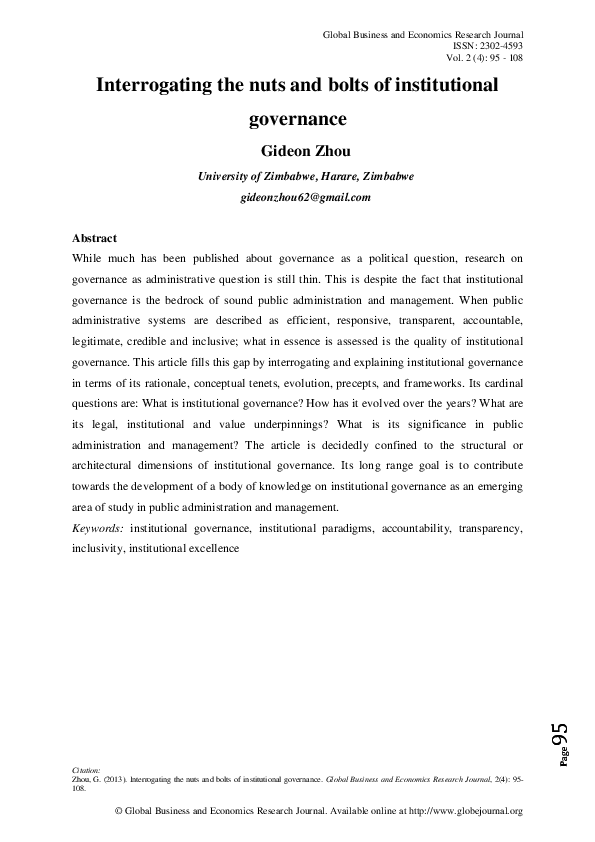 (PDF) Interrogating the nuts and bolts of institutional governance