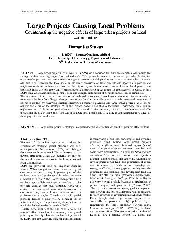 (PDF) Large projects causing local problems. Counteracting the negative ...