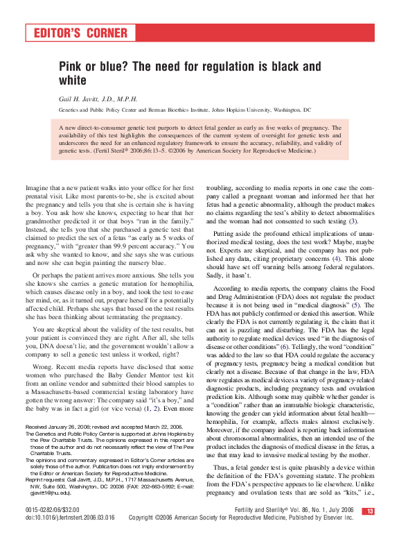(PDF) Pink or blue? The need for regulation is black and white