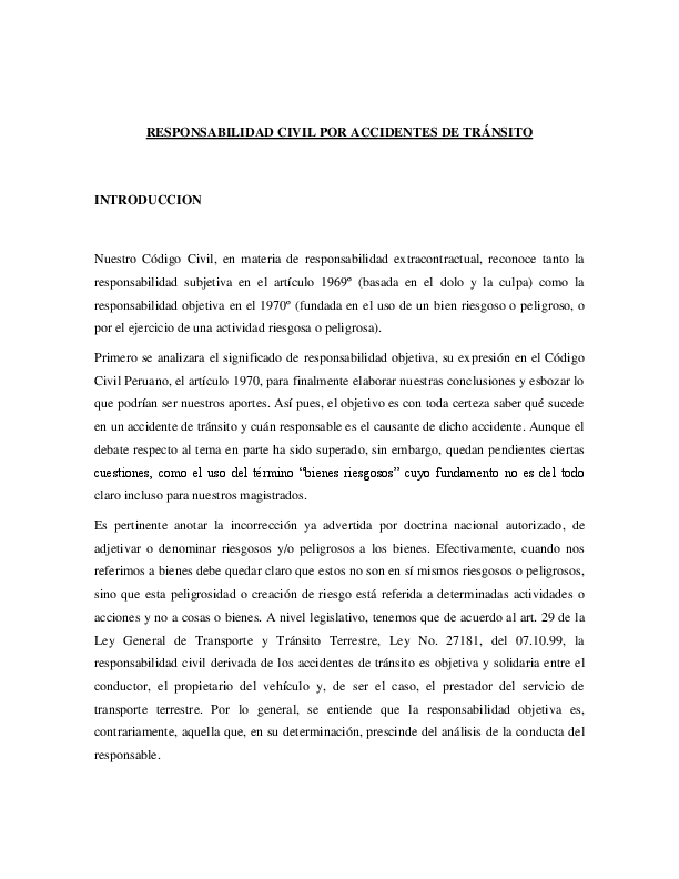 Doc Responsabilidad Civil Por Accidentes De Transito Trabajo