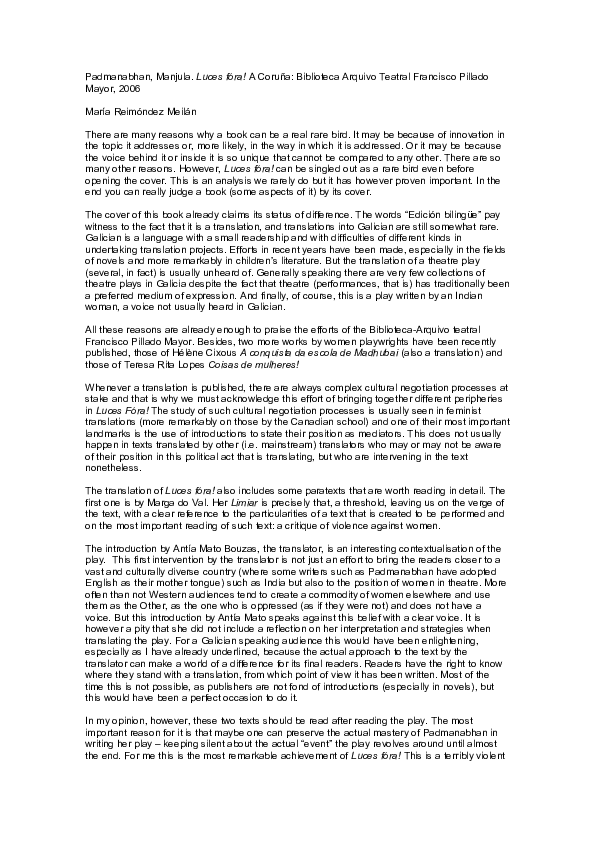 (PDF) Luces fóra!, Manjula Padmanabhan María Reimóndez Academia.edu