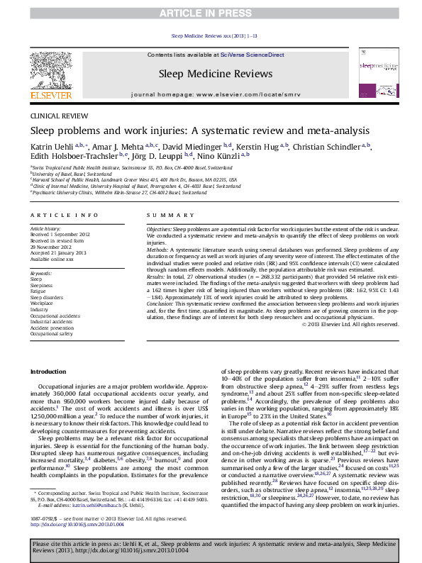 (PDF) Sleep problems and work injuries: a systematic review and meta ...
