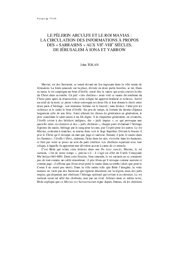 (PDF) Le pèlerin Arculfe et le roi Mavias la circulation des