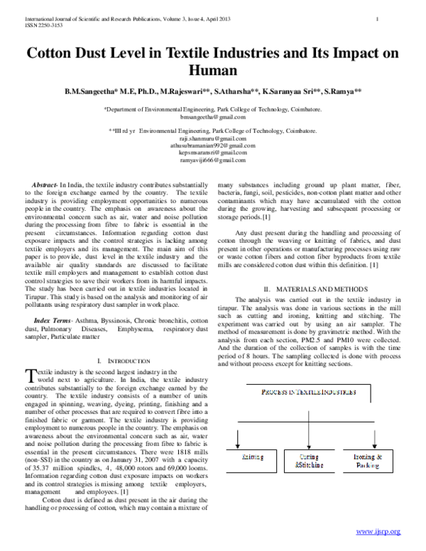 (PDF) cotton dust level in textile industries and its impact on human