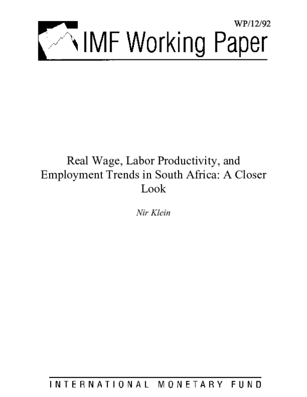 (PDF) Real Wage, Labor Productivity, and Employment Trends in South ...