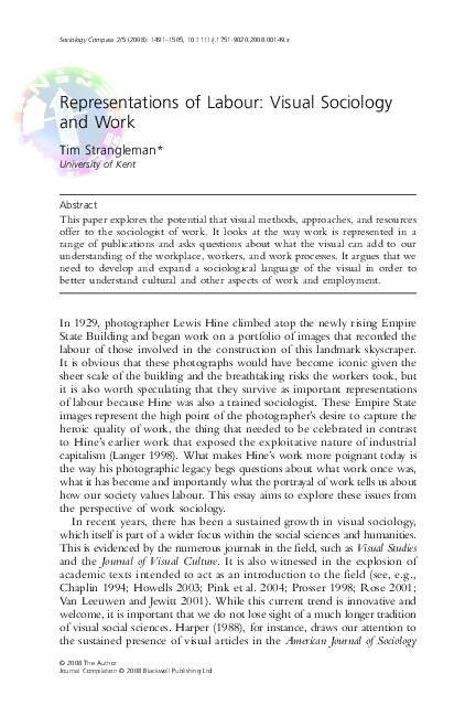 (PDF) Representations of Labour: Visual Sociology and Work