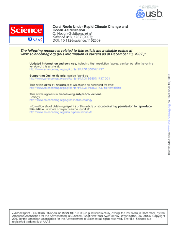 (PDF) Coral Reefs Under Rapid Climate Change and Ocean Acidification ...