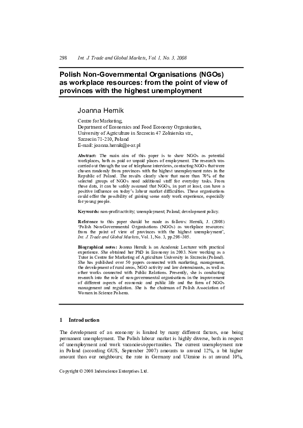 (PDF) Polish NonGovernmental Organisations (NGOs) as workplace