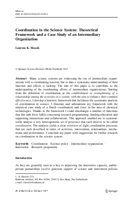 (PDF) Coordination in the Science System: Theoretical Framework and a ...