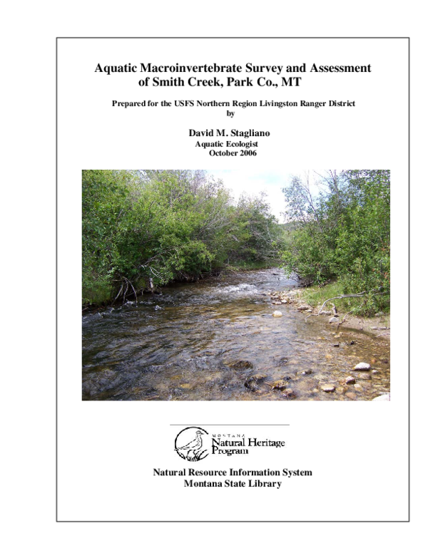 (PDF) Aquatic Macroinvertebrate Survey and Assessment of Smith Creek ...