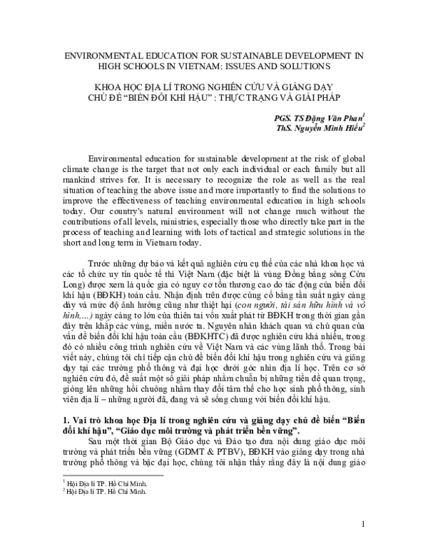 (PDF) ENVIRONMENTAL EDUCATION FOR SUSTAINABLE DEVELOPMENT IN HIGH ...