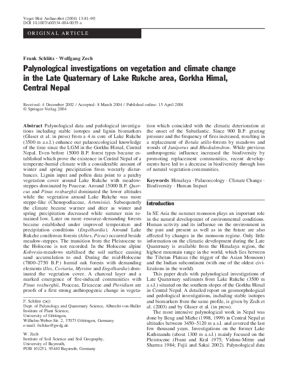 (PDF) Palynological investigations on vegetation and climate change in ...